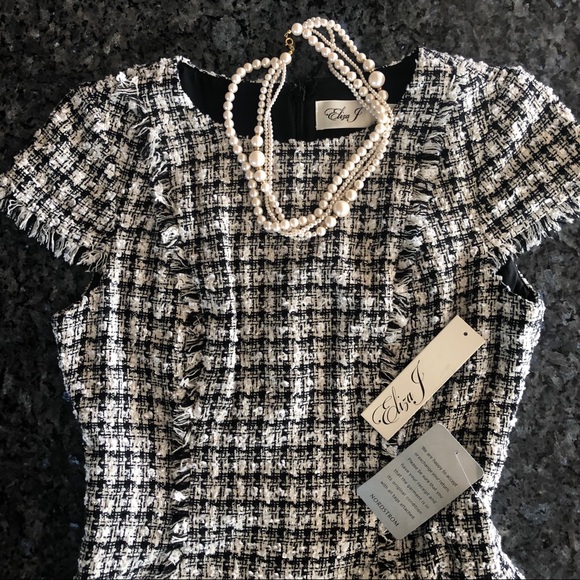 2xHP🎉NWT ELIZA J Black & White Tweed Dress - Picture 2 of 13